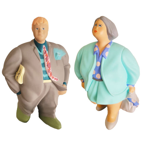 L'AQUILONE Walk Man and Woman hand-painted ceramic figurines from the 80's