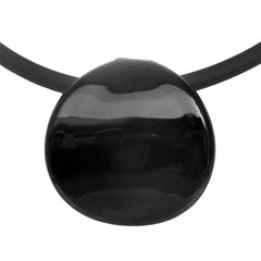 DISCO BLACK modern art to wear murano glass statement necklace on rubber tubino cord, handmade in Italy