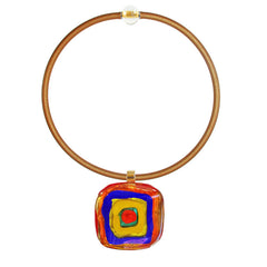 Art to wear WASSILY #1 multicolor 24kt gold-leaf Murano glass necklace on gold cord, inspired by KANDINSKY, handmade in Italy