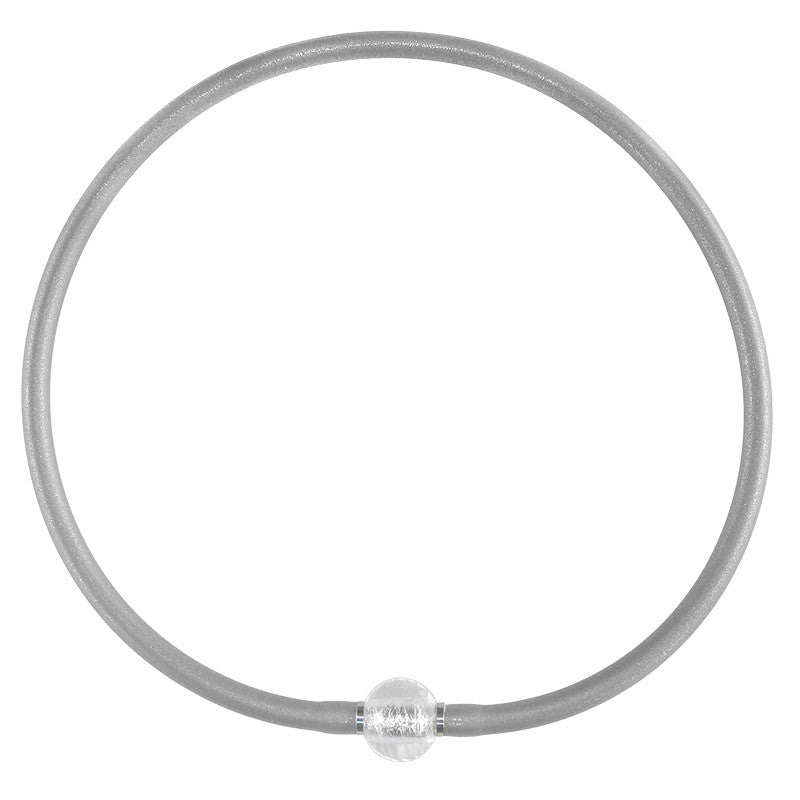TUBINO SPARKLE SILVER metallic linkable fashion NECKLACE luxurious hypoallergenic synthetic rubber with stainless steel link handmade crystal 925 silver-leaf murano glass link.  Made in Italy