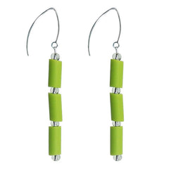 TUBINO LIME green earrings with small silver-leaf murano beads and sterling silver wires, handmade in Italy