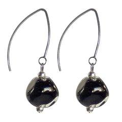 PEBBLE BLACK CRYSTAL Murano glass 2-tone everyday earrings with sterling silver wires, handmade in Italy
