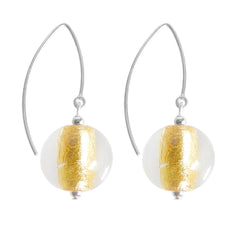 SPARKLE CRYSTAL GOLD art to wear modern 24kt gold leaf murano glass ball earrings with 925 sterling silver earwires, handmade in Italy