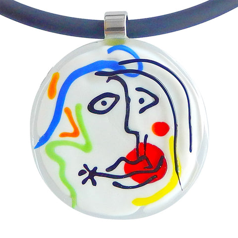 Close-up of black white SKETCH #7 Murano glass necklace, inspired by MATISSE line drawings, handmade in Italy