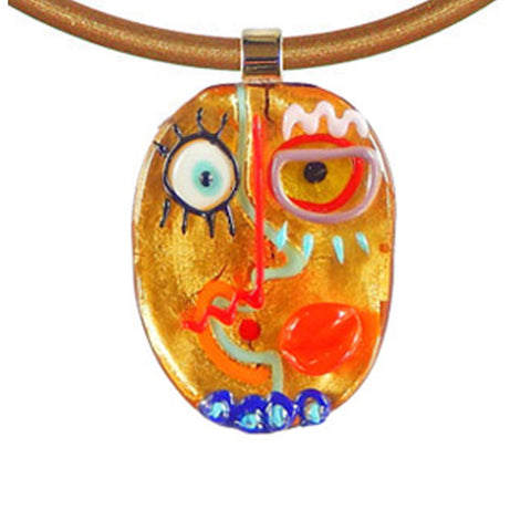 CUBIST FACE #1 • gold-leaf murano glass necklace