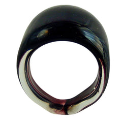 FASCIA BLACK CRYSTAL 2-tone murano glass flat band ring, one size fits most, 100% handmade in Italy
