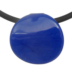 DISCO LAPIS BLUE modern art to wear murano glass statement necklace on rubber tubino cord, handmade in Italy