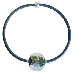 GLITTER BLACK art to wear modern murano glass necklace, 24kt gold leaf and 925 silver leaf pendant on black tubino, handmade in Italy