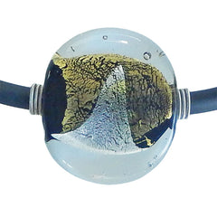GLITTER BLACK art to wear modern murano glass necklace, 24kt gold leaf and 925 silver leaf pendant closeup, handmade in Italy