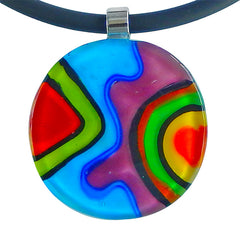 Closeup ABSTRACT C multicolor modern murano glass necklace, handmade in Italy, art to wear inspired by Mark ROTHKO