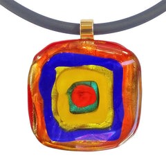 Close-up of WASSILY #1 multicolor 24kt gold-leaf Murano glass necklace, inspired by KANDINSKY, handmade in Italy
