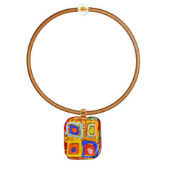Art to wear WASSILY #2 multicolor 24kt gold-leaf Murano glass necklace on gold cord, inspired by KANDINSKY, handmade in Italy