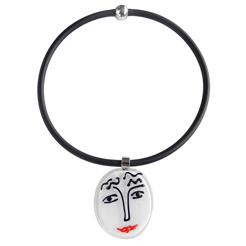 Murano Glass Black and White Engraved Necklace