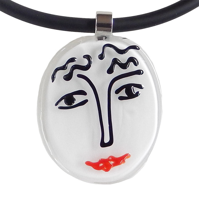 Close-up of black white SKETCH #6 Murano glass necklace, inspired by MATISSE line drawings, handmade in Italy