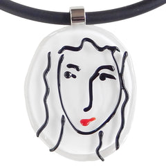 Close-up of black white SKETCH #7 Murano glass necklace, inspired by MATISSE line drawings, handmade in Italy