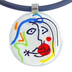 Close-up of white multicolor SKETCH #8 Murano glass necklace, inspired by MIRO’ drawings, handmade in Italy
