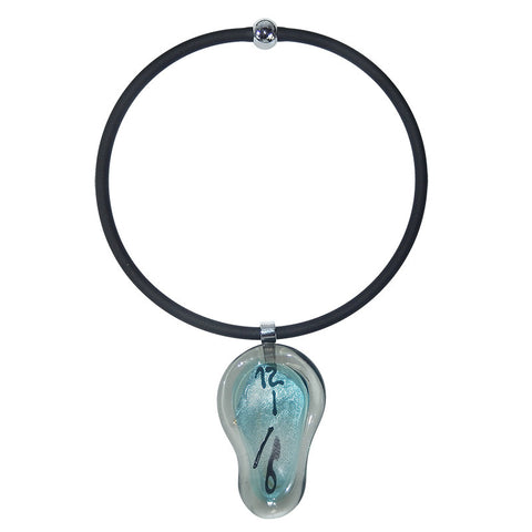 MELTING CLOCK • murano glass necklace • AQUA | black