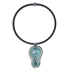 MELTING CLOCK • murano glass necklace • AQUA | black