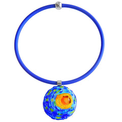 Art to wear starry night VINCENT #1 Murano glass necklace on cobalt tubino cord, inspired by VAN GOGH, handmade in Italy