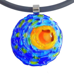 Close-up of starry night VINCENT #1 Murano glass necklace, inspired by VAN GOGH, handmade in Italy
