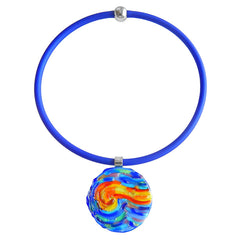 Art to wear starry night VINCENT #3 Murano glass necklace on cobalt tubino cord, inspired by VAN GOGH, handmade in Italy