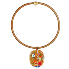CUBIST FACE 1 modern murano glass necklace, 24kt gold leaf pendant on gold tubino, handmade in Italy, art to wear inspired by Pablo Picasso