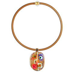 CUBIST FACE 2 modern murano glass necklace, 24kt gold leaf pendant on gold tubino, handmade in Italy, art to wear inspired by Pablo Picasso