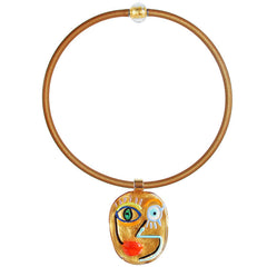 CUBIST FACE 4 modern murano glass necklace, 24kt gold leaf pendant on gold tubino, handmade in Italy, art to wear inspired by Pablo Picasso
