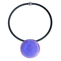DISCO 2 BLUE ROSE two-tone modern art to wear murano glass statement necklace on rubber tubino cord, handmade in Italy