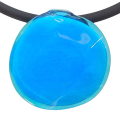 DISCO 2 TURQUOISE aqua two-tone modern art to wear murano glass statement necklace on rubber tubino cord, handmade in Italy