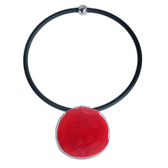 DISCO 2 CHERRY red two-tone modern art to wear murano glass statement necklace on rubber tubino cord, handmade in Italy