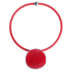 DISCO 2 CHERRY red two-tone modern art to wear murano glass statement necklace on rubber tubino cord, handmade in Italy