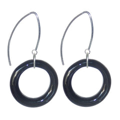 CIRCOLO BLACK Murano glass circle dangle earrings with sterling silver wires, handmade in Italy