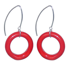 CIRCOLO RED Murano glass circle dangle earrings with sterling silver wires, handmade in Italy