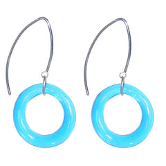 CIRCOLO AQUA blue Murano glass circle dangle earrings with sterling silver wires, handmade in Italy