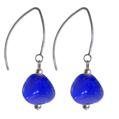 PEBBLE COBALT blue Murano glass 2-tone everyday earrings with sterling silver wires, handmade in Italy
