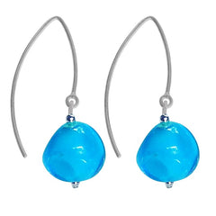 PEBBLE TURQUOISE aqua Murano glass 2-tone everyday earrings with sterling silver wires, handmade in Italy