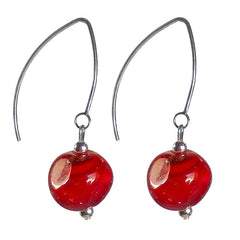 PEBBLE CHERRY red Murano glass 2-tonee everyday earrings with sterling silver wires, handmade in Italy