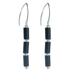TUBINO BLACK earrings with small silver-leaf murano beads and sterling silver wires, handmade in Italy