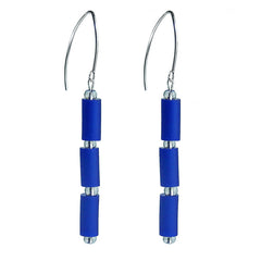 TUBINO COBALT blue earrings with small silver-leaf murano beads and sterling silver wires, handmade in Italy