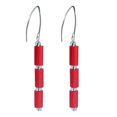TUBINO RED earrings with small silver-leaf murano beads and sterling silver wires, handmade in Italy