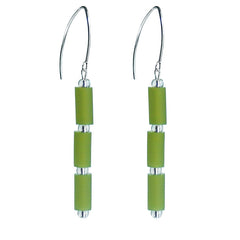 TUBINO OLIVE green earrings with small silver-leaf murano beads and sterling silver wires, handmade in Italy